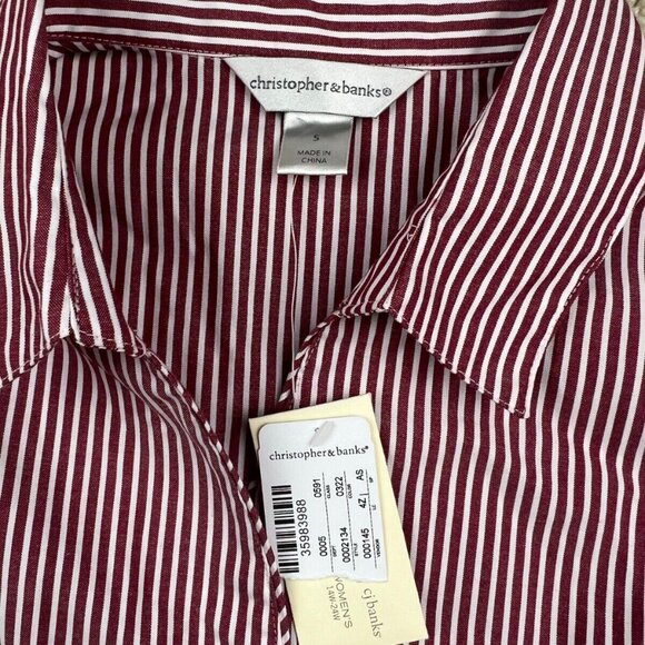 Christopher Banks Small Long Sleeve Button Up Shirt Women's Red Striped White - Picture 2 of 8